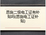 恩施二级电工证有补贴吗(恩施电工证补贴)