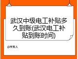 武汉中级电工补贴多久到账(武汉电工补贴到账时间)