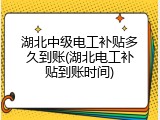 湖北中级电工补贴多久到账(湖北电工补贴到账时间)