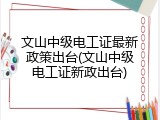 文山中级电工证最新政策出台(文山中级电工证新政出台)