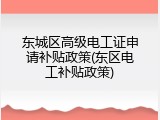 东城区高级电工证申请补贴政策(东区电工补贴政策)