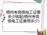 梧州考高级电工证要多少钱呢(梧州考高级电工证费用多少)