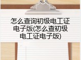 怎么查询初级电工证电子版(怎么查初级电工证电子版)