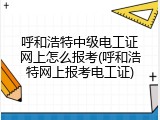 呼和浩特中级电工证网上怎么报考(呼和浩特网上报考电工证)