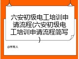 六安初级电工培训申请流程(六安初级电工培训申请流程简写)