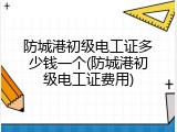 防城港初级电工证多少钱一个(防城港初级电工证费用)