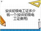 安庆初级电工证多少钱一个(安庆初级电工证费用)