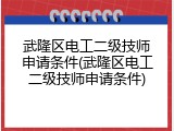 武隆区电工二级技师申请条件(武隆区电工二级技师申请条件)