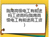 陇南高级电工有前途吗工资高吗(陇南高级电工有前途高工资)