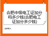 合肥中级电工证加分吗多少钱(合肥电工证加分多少钱)