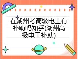 在湖州考高级电工有补助吗知乎(湖州高级电工补助)