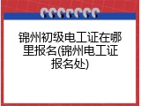 锦州初级电工证在哪里报名(锦州电工证报名处)