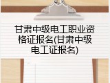 甘肃中级电工职业资格证报名(甘肃中级电工证报名)