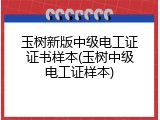 玉树新版中级电工证证书样本(玉树中级电工证样本)