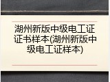 湖州新版中级电工证证书样本(湖州新版中级电工证样本)
