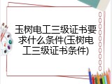 玉树电工三级证书要求什么条件(玉树电工三级证书条件)
