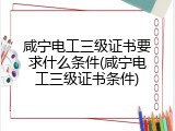 咸宁电工三级证书要求什么条件(咸宁电工三级证书条件)