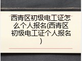 西青区初级电工证怎么个人报名(西青区初级电工证个人报名)