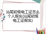 汕尾初级电工证怎么个人报名(汕尾初级电工证报名)