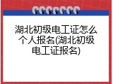 湖北初级电工证怎么个人报名(湖北初级电工证报名)
