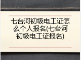 七台河初级电工证怎么个人报名(七台河初级电工证报名)