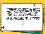 巴音郭楞哪里有学高级电工证的学校(巴音郭楞高级电工学校)