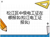 松江区中级电工证在哪报名(松江电工证报名)