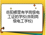 岳阳哪里有学高级电工证的学校(岳阳高级电工学校)