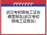 武汉考初级电工证在哪里报名(武汉考初级电工证报名)