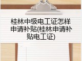 桂林中级电工证怎样申请补贴(桂林申请补贴电工证)