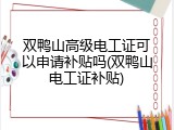 双鸭山高级电工证可以申请补贴吗(双鸭山电工证补贴)