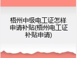梧州中级电工证怎样申请补贴(梧州电工证补贴申请)
