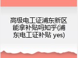 高级电工证浦东新区能拿补贴吗知乎(浦东电工证补贴 yes)