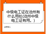 中级电工证在沧州有什么用处(沧州中级电工证有用。)