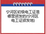 宁河区初级电工证是哪里颁发的(宁河区电工证颁发地)