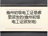 儋州初级电工证是哪里颁发的(儋州初级电工证颁发地)