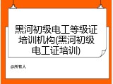 黑河初级电工等级证培训机构(黑河初级电工证培训)