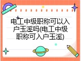 电工中级职称可以入户玉溪吗(电工中级职称可入户玉溪)
