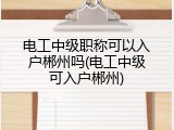 电工中级职称可以入户郴州吗(电工中级可入户郴州)