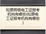 松原高级电工证报考机构有哪些(松原电工证报考机构有哪些)