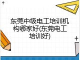 东莞中级电工培训机构哪家好(东莞电工培训好)