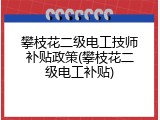 攀枝花二级电工技师补贴政策(攀枝花二级电工补贴)