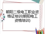 朝阳二级电工职业资格证培训(朝阳电工资格培训)