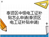 奉贤区中级电工证补贴怎么申请(奉贤区电工证补贴申请)