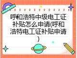呼和浩特中级电工证补贴怎么申请(呼和浩特电工证补贴申请)
