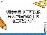 铜陵中级电工可以积分入户吗(铜陵中级电工积分入户)