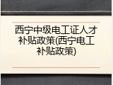西宁中级电工证人才补贴政策(西宁电工补贴政策)