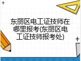 东丽区电工证技师在哪里报考(东丽区电工证技师报考处)