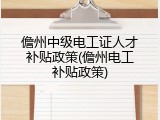 儋州中级电工证人才补贴政策(儋州电工补贴政策)