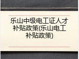 乐山中级电工证人才补贴政策(乐山电工补贴政策)